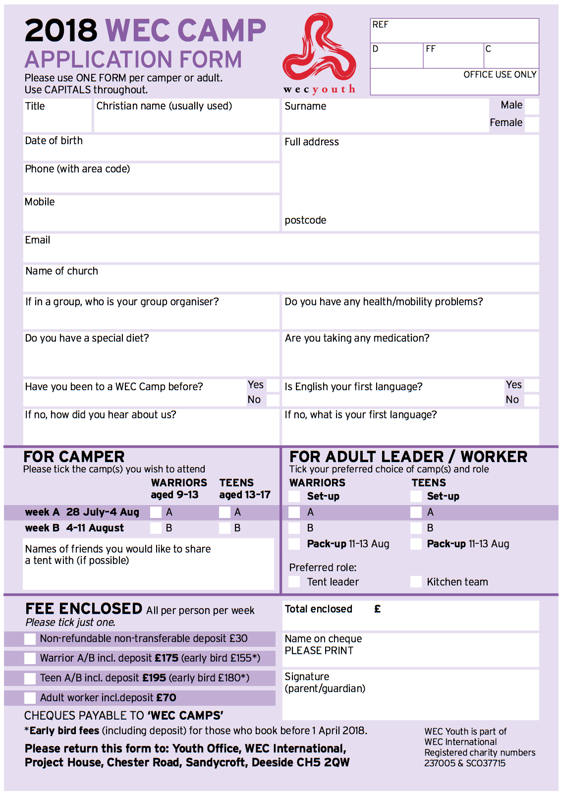 camp application form wec youth camps